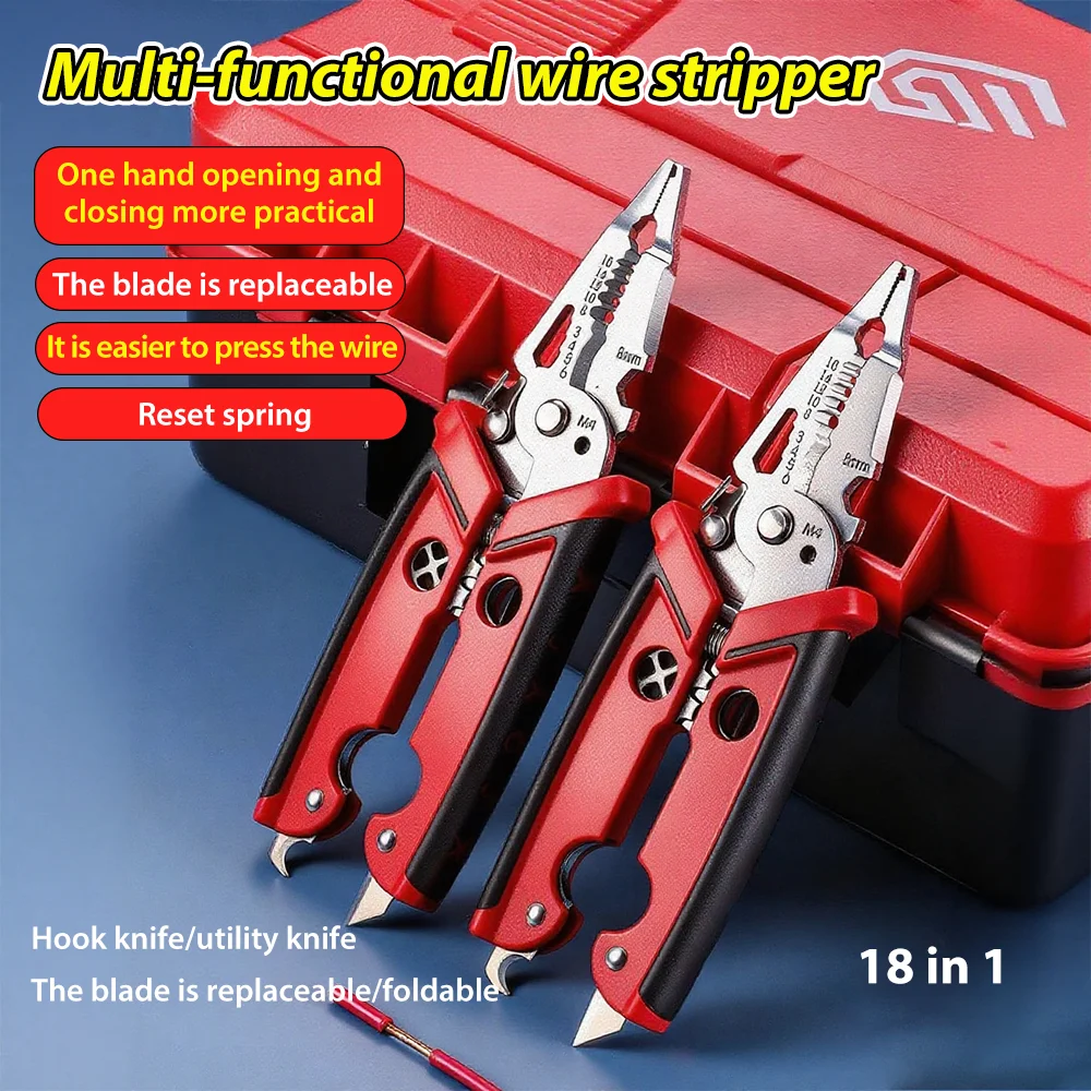 18 in 1 wire stripper, multi-function electrician wire splitter wire winding pliers crimping pliers Professional hand tool