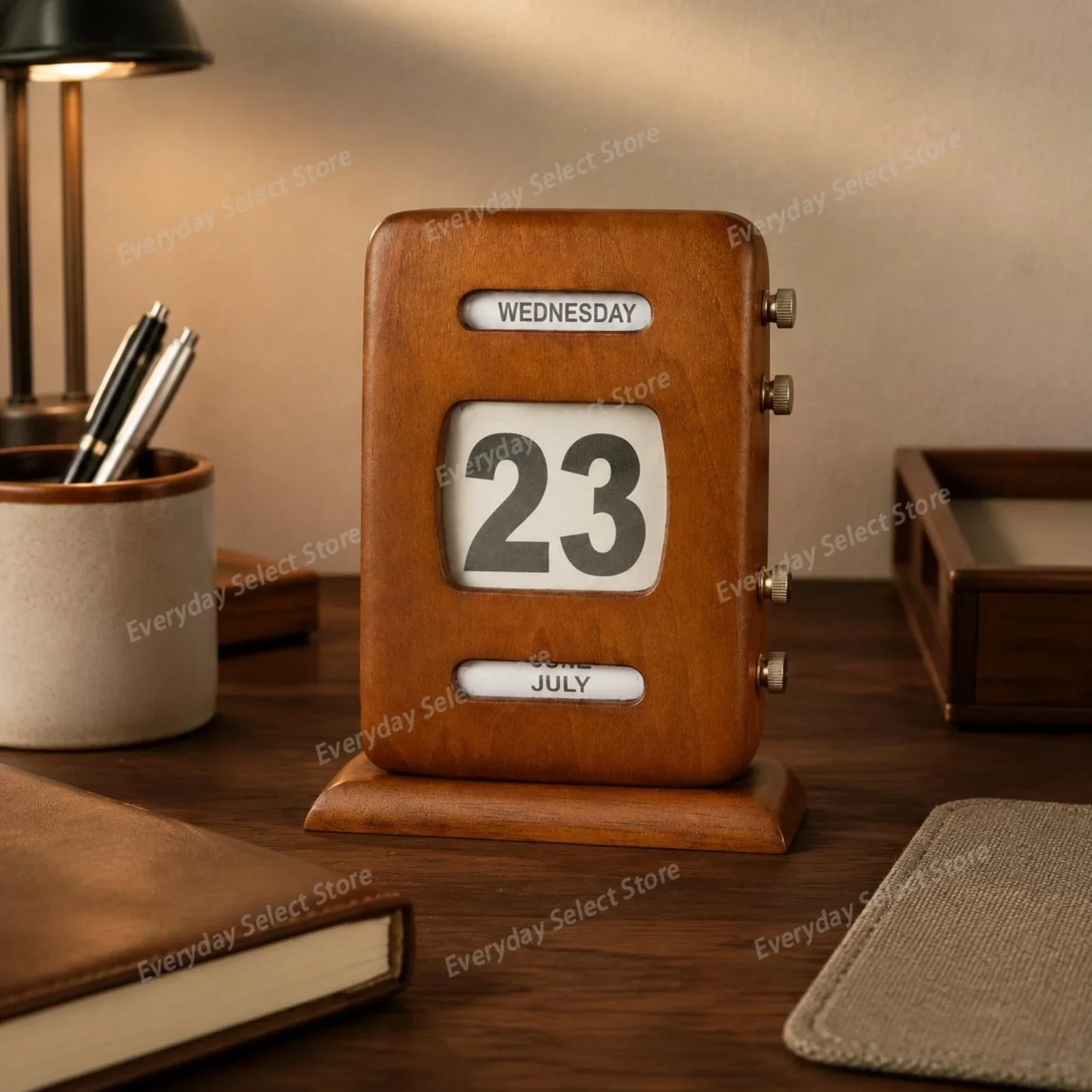 Retro Wooden Perpetual‑Calendar Desk Ornament, Adjustable Date‑Display Reusable Easy‑Read Decor for Home & Office Scenarios