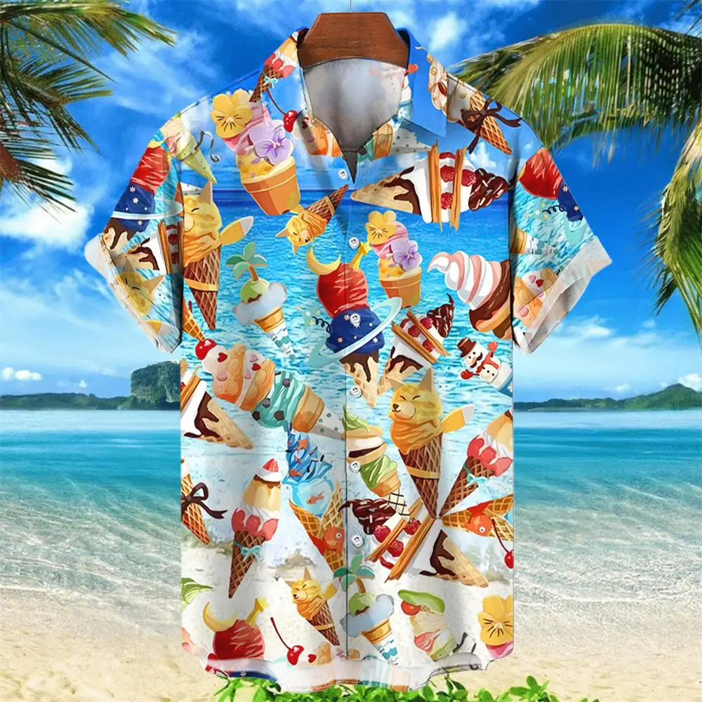 

New Men's Shirt 3d Ice Cream Print Short Sleeve Shirt For Men Beach Casual Hawaiian Shirts Fashion Funny Man Clothing Tops 2024