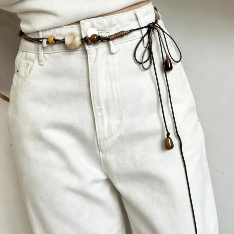 

39BB Stretchable Beaded Waist Belt Fashionable Fiber Cord Flexible Beaded Sash for Bohemian Lovers