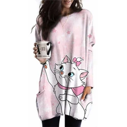 Ladies' Fashion Kawaii Pocket T-shirt Disney Mary Cat Printed Pocket T-shirt for Disney Mary Cat Printed Y2k Long Sleeve Women's