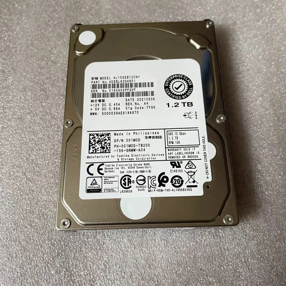 For Dell  001M0D HDD 1.2T SAS 12G 10K 2.5'' Server Hard Drive AL15SEB120NY HDEBL82DAB51