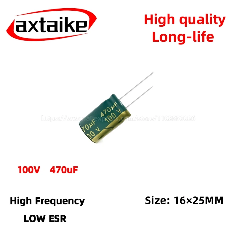 

5PCS 100V470uF Aluminum Capacitor, High Frequency Low ESR 105°C Radial for Power Supply Long-life 16×25MM