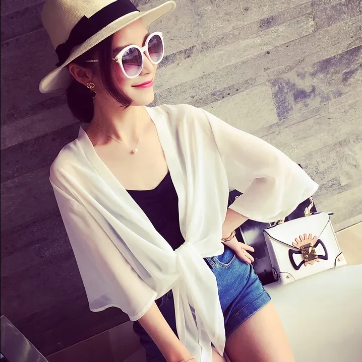 Chiffon Small Shawl Jacket Women's Summer Short Vest Ultra-thin Cardigan Beach Coat UV Protection