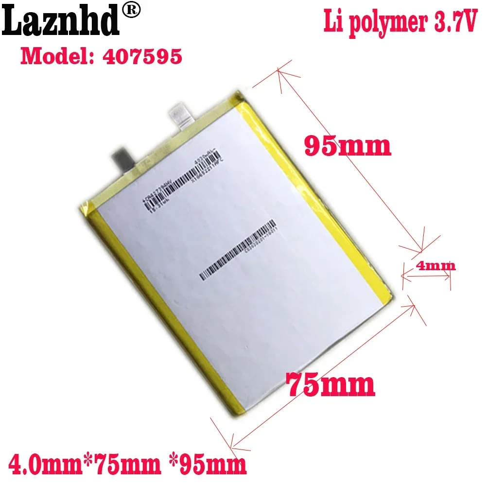 Li Polymer Lithium Battery 407595, 3.7V, 4000mAh, 7 ", 8", 9 ", Tablet, PC, Laptop