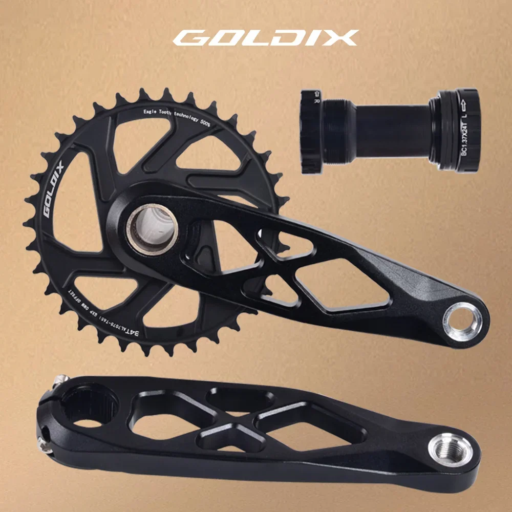 GOLDIX Mountain Bicycle Crankset CNC Hollow 165/170/175mm Bicycle Crank 0mm Offset Wide Narrow Teeth Chainring 30/32/34/36/38T