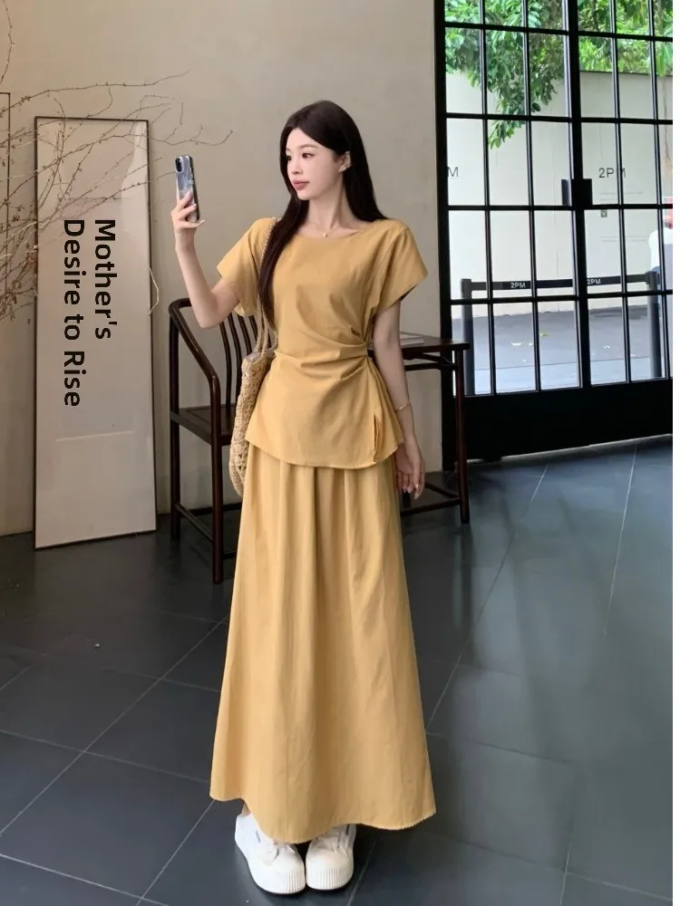 

plus Size Women's irt ort Sve High Waist Belted Chic Summer New Sle f Body Skirt Set Korean Version Slim Fit Comm...