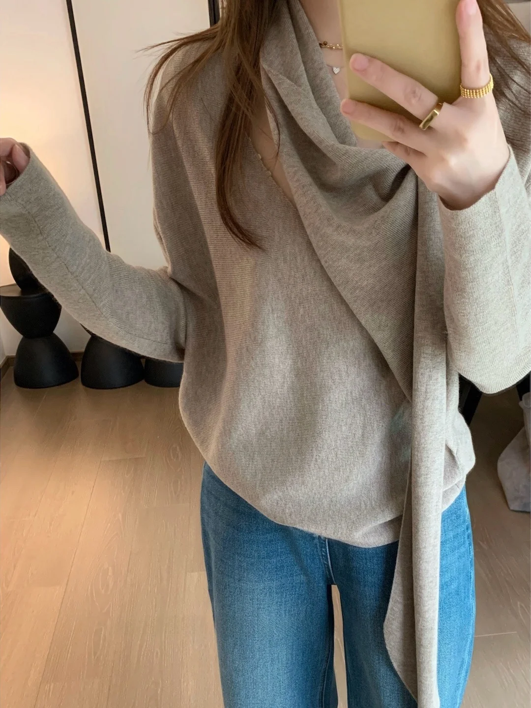 

Flowgaga Design Sensual Ne Swing Ribbon Knitwear Gentle Lazy Sle Women's Loose Fit Wool Blend Long Sve V-Ne Pullover