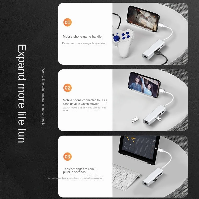 TYPE-C Ethernet con HUB USB a 3 porte 2.0 RJ45 scheda di rete Lan adattatore da USB a Ethernet per Mac IOS Android PC RTL8152 HUB USB 2.0