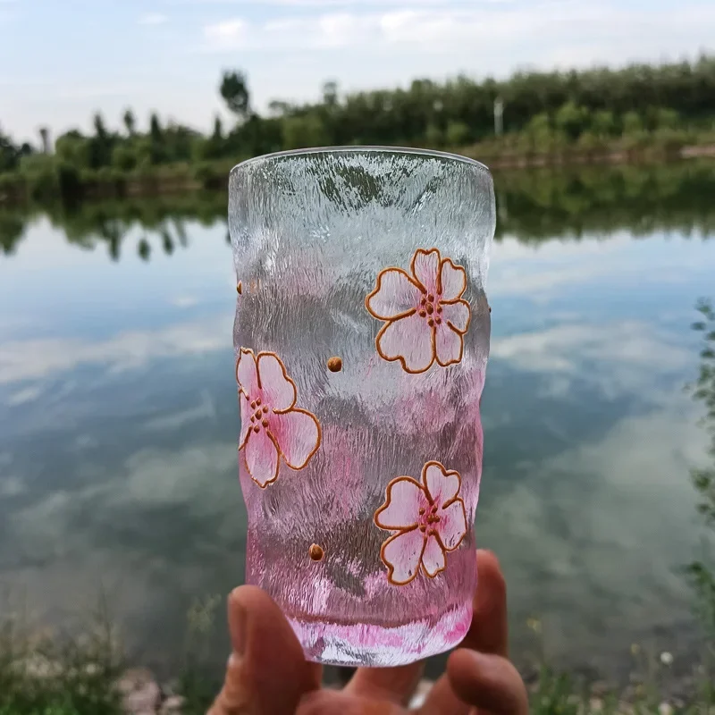 Pintura à mão Vidro Padrão Floral, Copos para Café, Água, Chá, Leite, Suco de Canecas, Uísque e Vinho, Presente Japonês