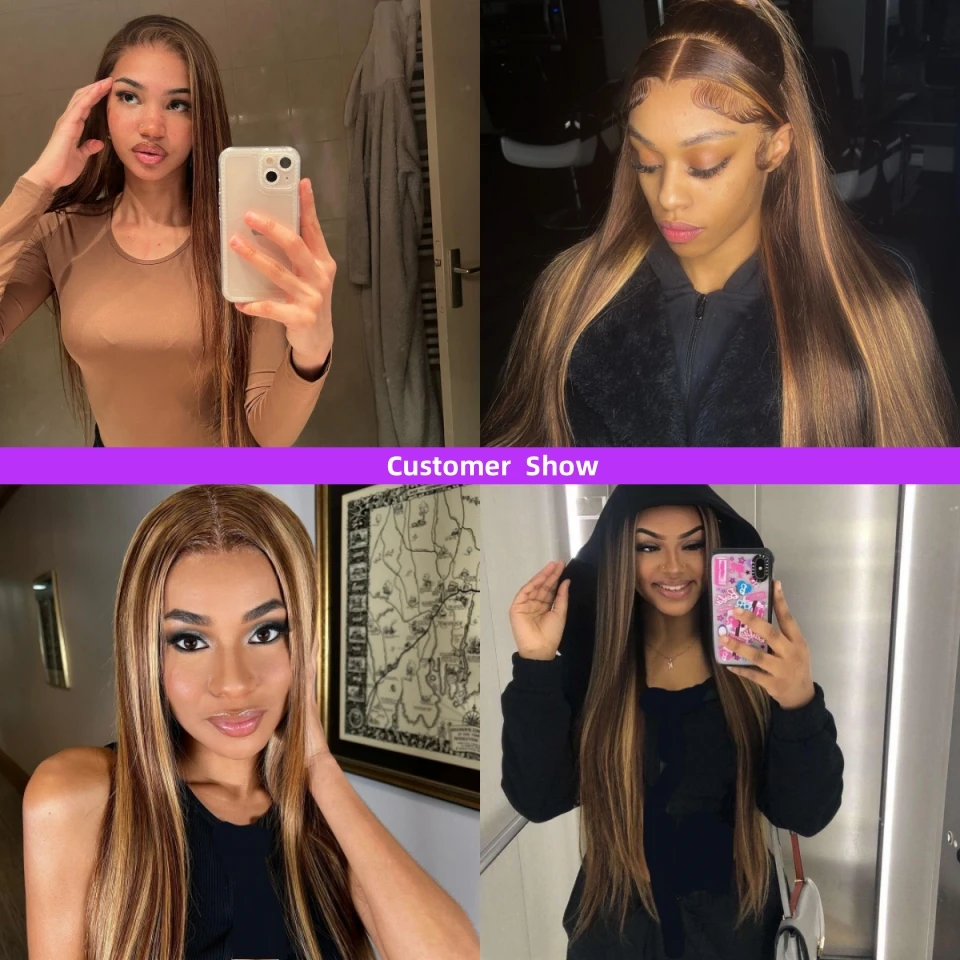 13x4 Lace Frontal Highlight Straight Remy Wigs Human Hair Glueless Lace Wig 150% Density Original Brazilian For Fashion Women