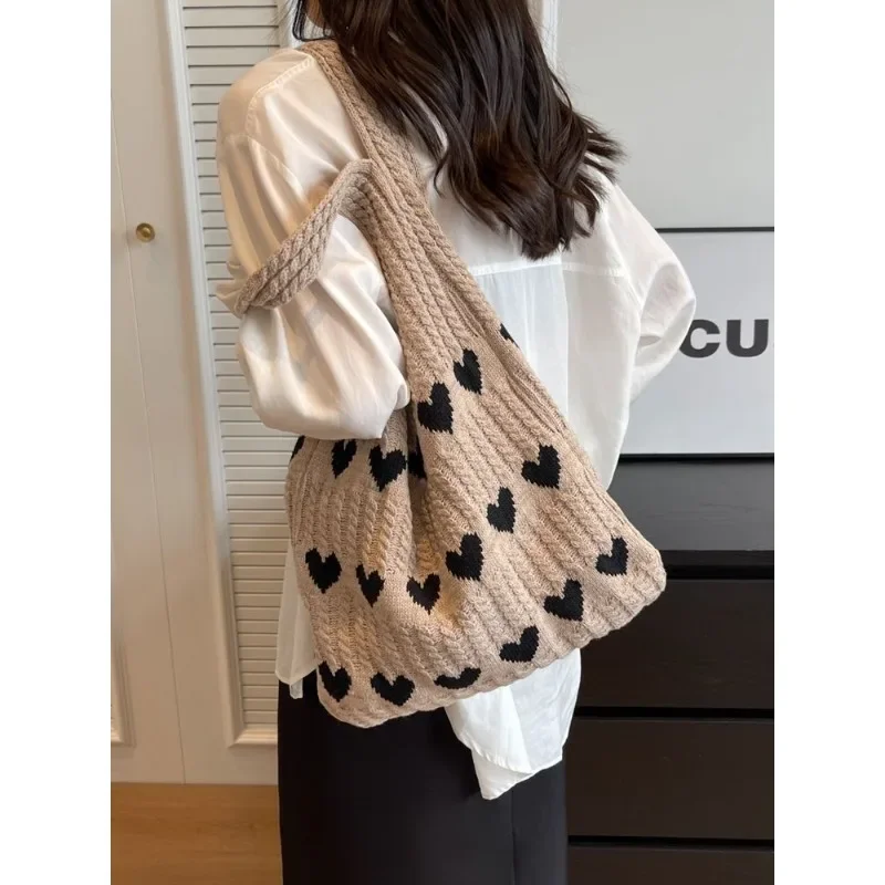 New Knitted Woven Bag Large Capacity High-end Exquisite Wool Portable Shoulder Bag Shopping Bag for Women 2024 New