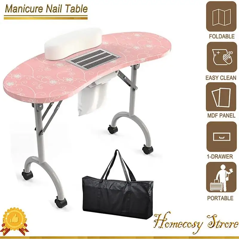 Rolling Manicure Table 4in1 Makeup Train Case Foldable Nail Desk Cosmetology Case on Wheels Table+ 4in1 Case