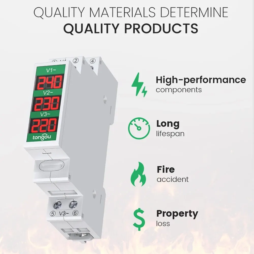 Din Rail Mount Single Three Phase Voltage Meter Ac 80-500V Mini Modular Voltmeter Gauge Indicator LED Digital Display Detector