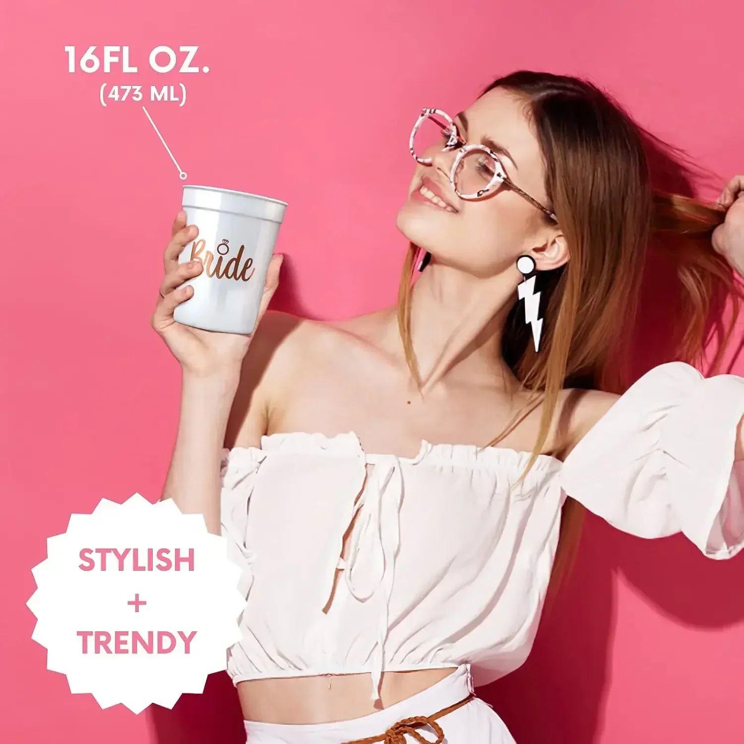 Bachelorette-Becher für die Team Bride – wiederverwendbare 16-Unzen-Brautjungfern-Partydekorationen und Gefälligkeiten für die Braut, Stammgeschenke, Party- und Hochzeitszubehör – Detail 9