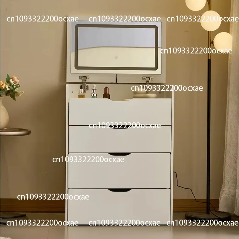 Modern foldable mini flip dresser with LED lights and illuminated mirror Solid wood bedroom furniture