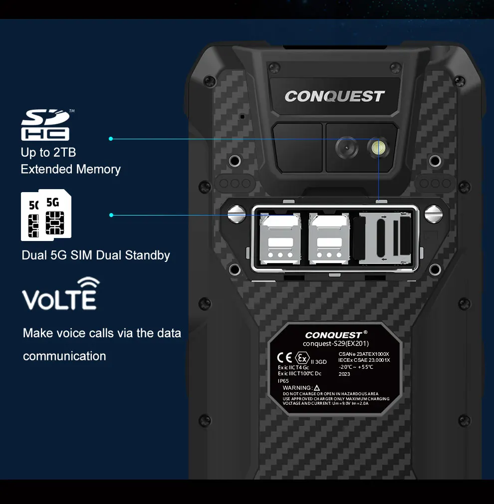 Imagem -06 - Conquista Ex201 Telefone Robusto Zona Terminal Infravermelho 21 Atex Iecex Android 12 5g