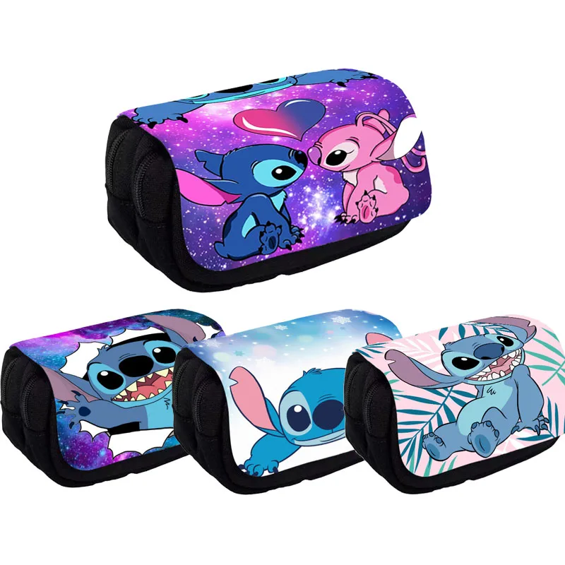 Bolsa de lápices de Anime de Disney Stitch, estuche de lápices de nailon, suministros escolares para niños, papelería de gran capacidad, regalos