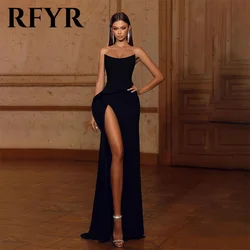 RFYR Pleat High Split Mermaid Party Dresses Black Simple Prom Dresses For Wedding Sleeveless Floor Length فساتين مناسبة رسمية