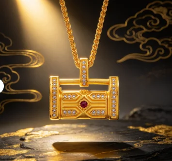 Hollow point drill hidden heart lock pendant small fashion design retro style collarbone chain 9999gold