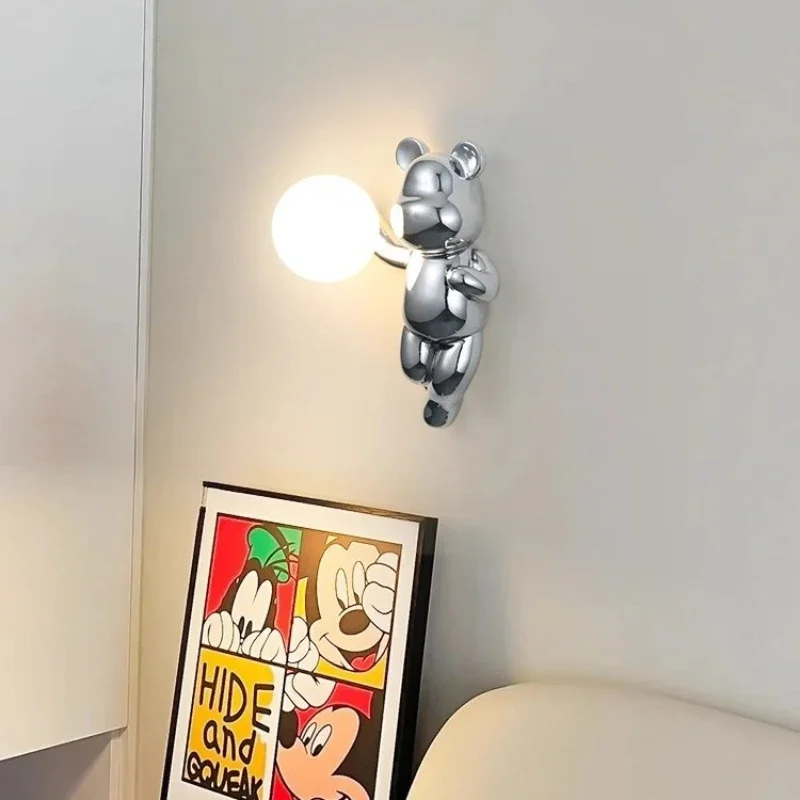 

Nordic Wall Lamp Room Cartoon Teddy Bear Bedside Light Creative Environmentally Friendly Resin Eye Protection Bedroom