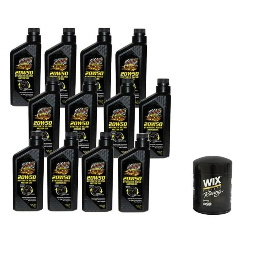 

Champion Racing Synthetic Engine Oil 20W50 12 Quart Case with Wix Spin On Oil Filter High Zinc ZDDP Dyno Proven Racing Protecti