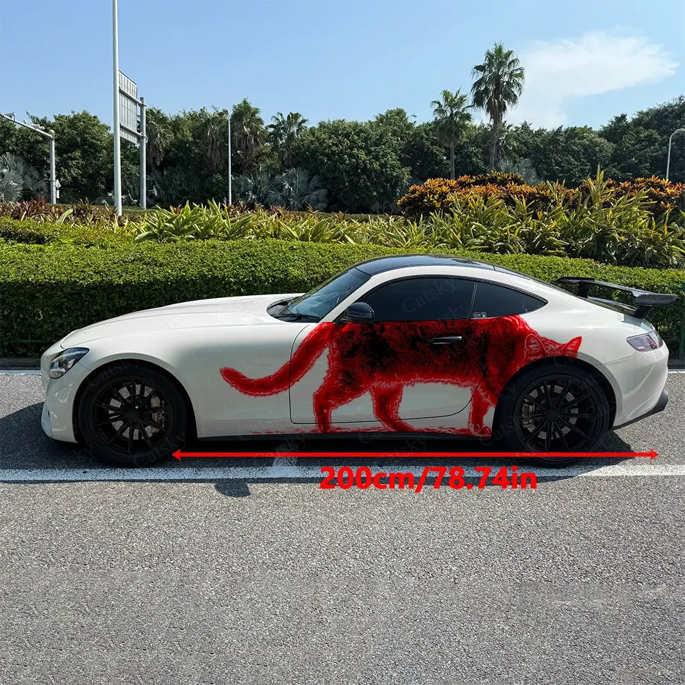 2pcs Flame Magic Cat Car Side Decals, Self-Adhesive PVC Waterproof & Scratch-Resistant Stickers,Universal Car Accessory Gift