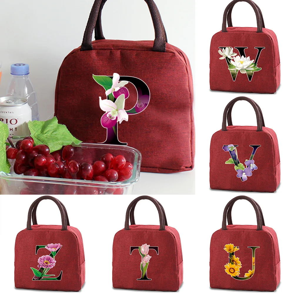 New Flower Color Insulated Lunch Bag Canvas Bento Pouch Thermal Dinner Bag Insulated Lunch Box Cooler Bag Food Container Handbag