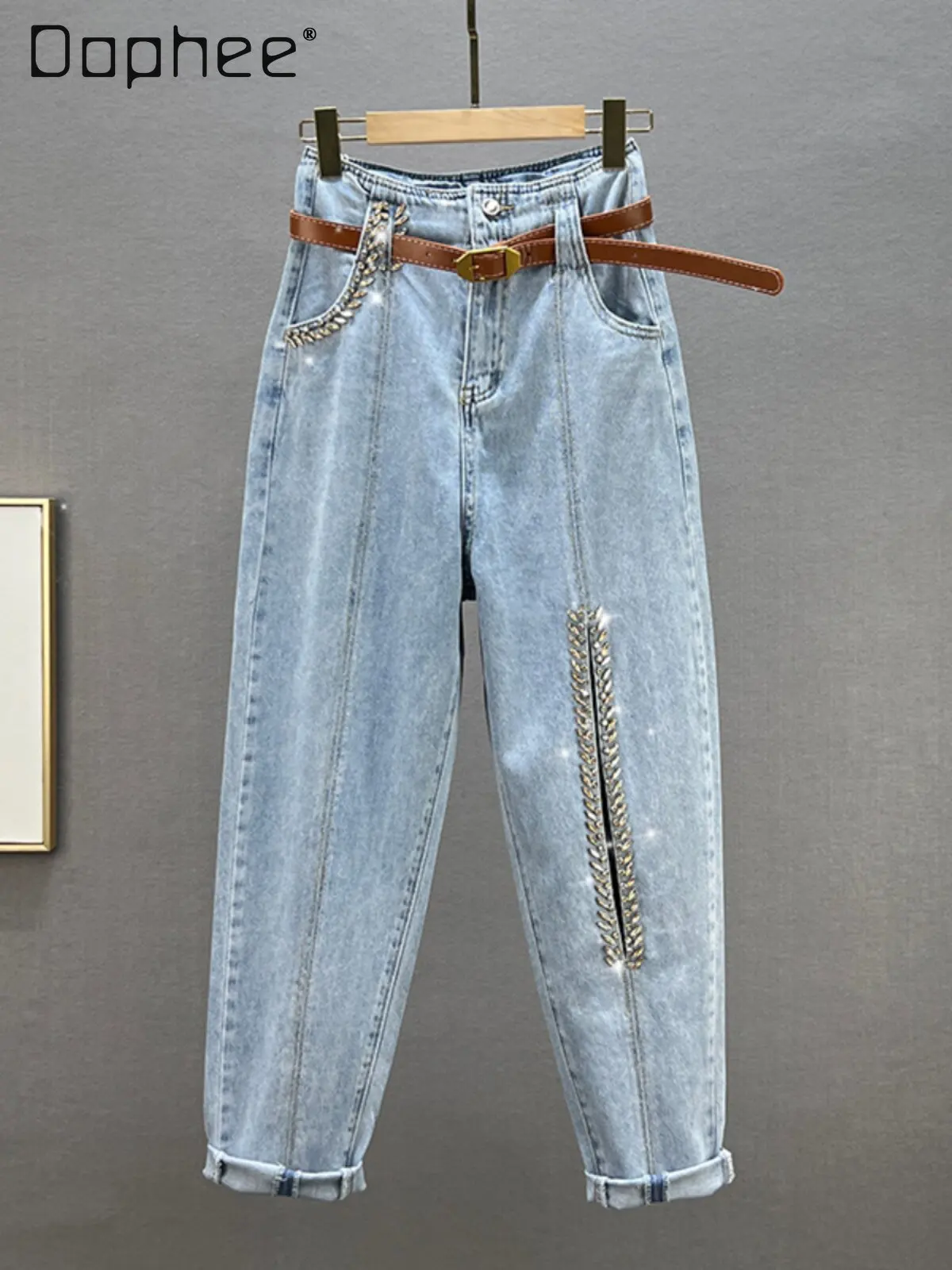 

Harlan Jeans Women's 2026 New Spring High Waist Loose and Thin Ins European Diamond-encrusted Radish Pants Jeans