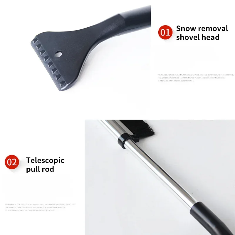 Car windshield snow brush and detachable ice scraper - durable ABS material, extendable aluminum alloy shovel