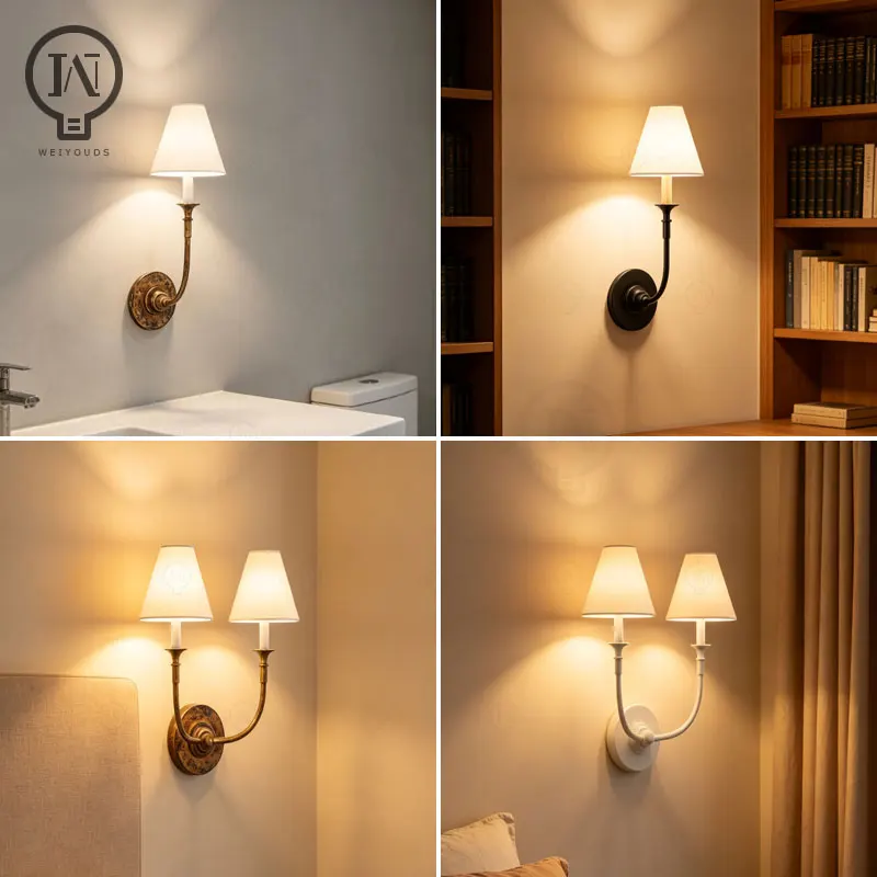 Full Copper Vintage American Wall Lamp Suitable for Bedroom Living Room Background Wall Bathroom Mirror Front Light