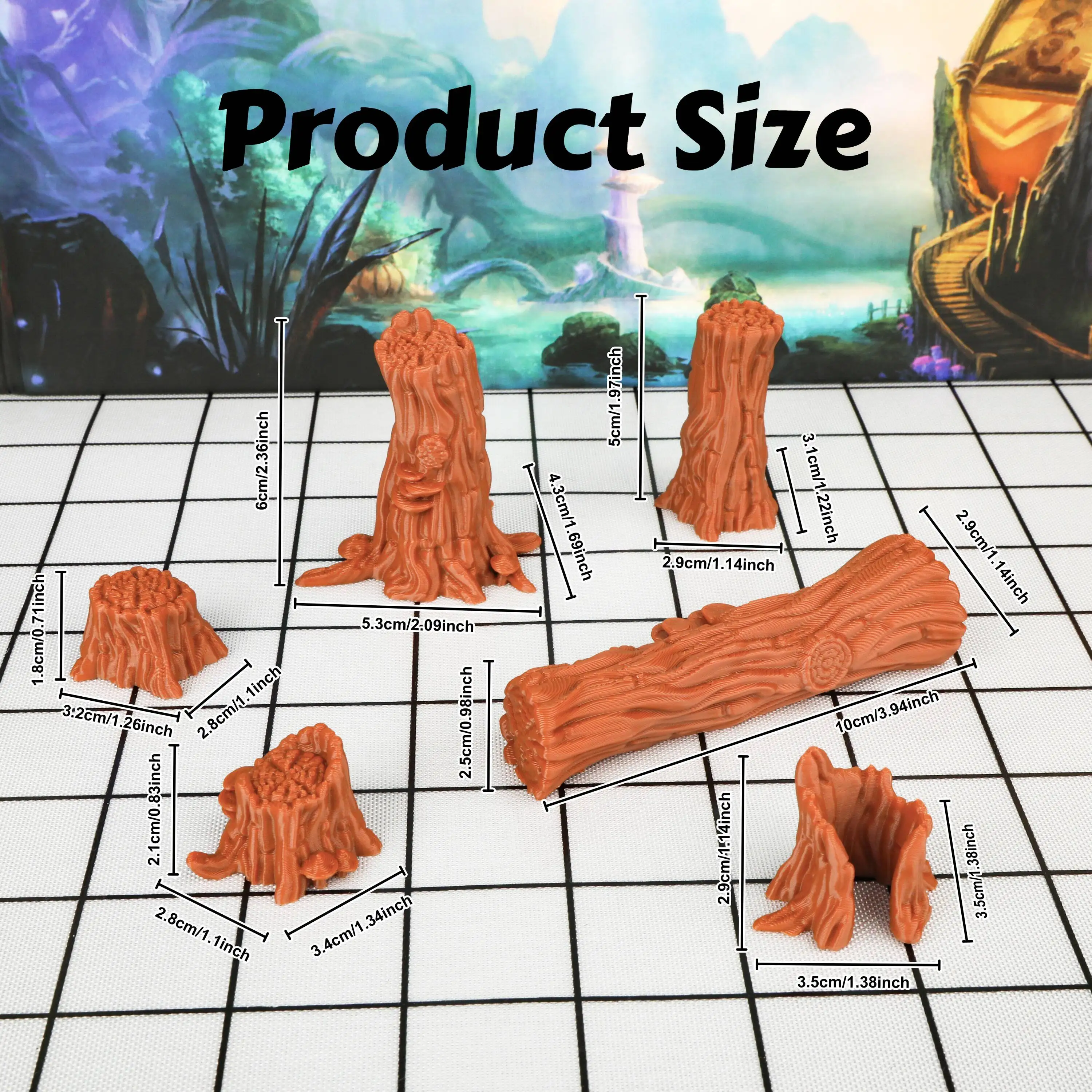 6 Pcs RPG Terrain Tree Stumps 28mm Wood Color - Perfect for Forest Scatter & TTRPG Building, Gift for RPG Games