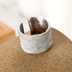 INS Fashion 925 Sterling Silver Wide Rings for Women Vintage Popular Design Irregular Texture Charm Party Jewelry Gifts