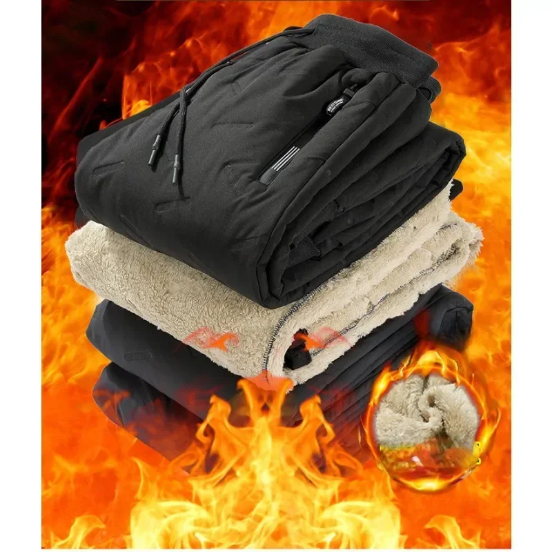 

Зимняя спортивная одежда, мужские плюшевые толстые спортивные штаны, термобрюки, уличные повседневные брюки, водонепроницаемые ветрозащитные теплые брюки больших размеров