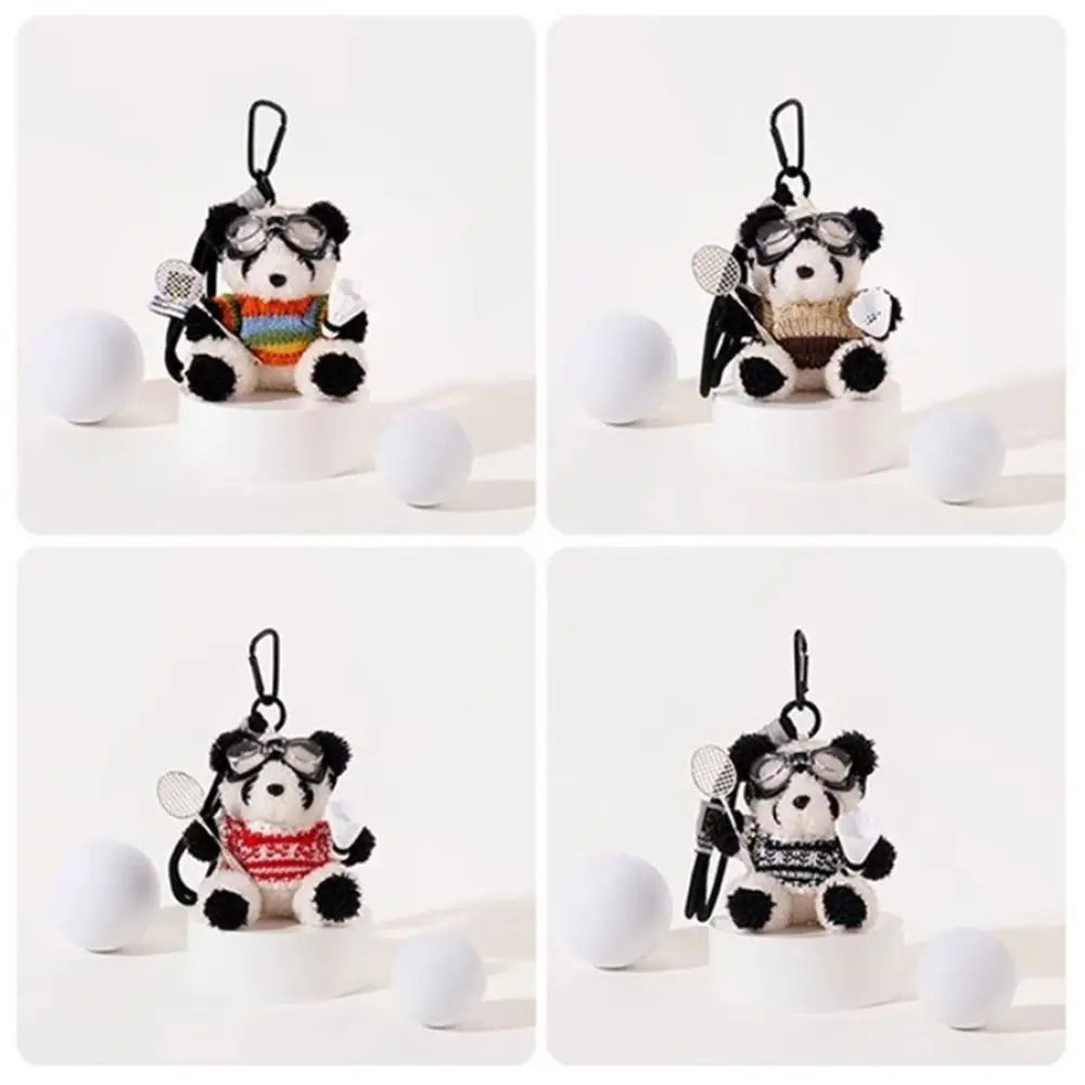 Plush Badminton Bear Pendant Cartoon with Sunglasses Sweater Bears Doll Keychain Hanging Ornament Soft Backpack Key Chain