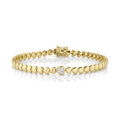 2022 New Classic Trendy Girl Women Jewelry Gold Color Single Heart Cubic Zirconia Heart Tennis Chain Bracelet