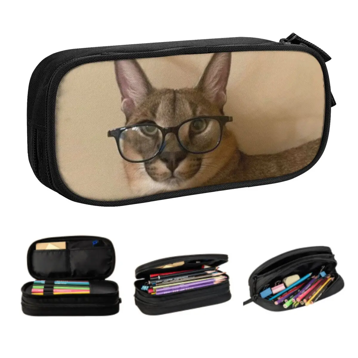 Funny Caracal Cat Floppa Meme Customized Korean Pencil Cases Girl Boy Large Storage Pencil Bag Pouch Students Stationery