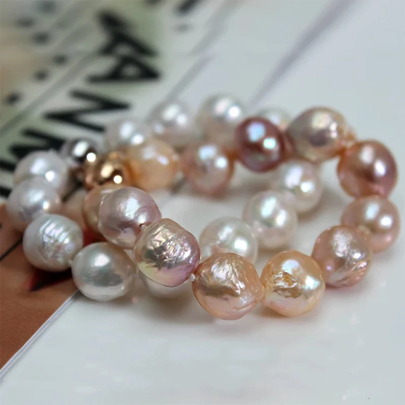 

Натуральный пресноводный браслет, большой жемчуг, 10 мм, розовый, фиолетовый цвет, модные нерегулярные бусины в стиле барокко