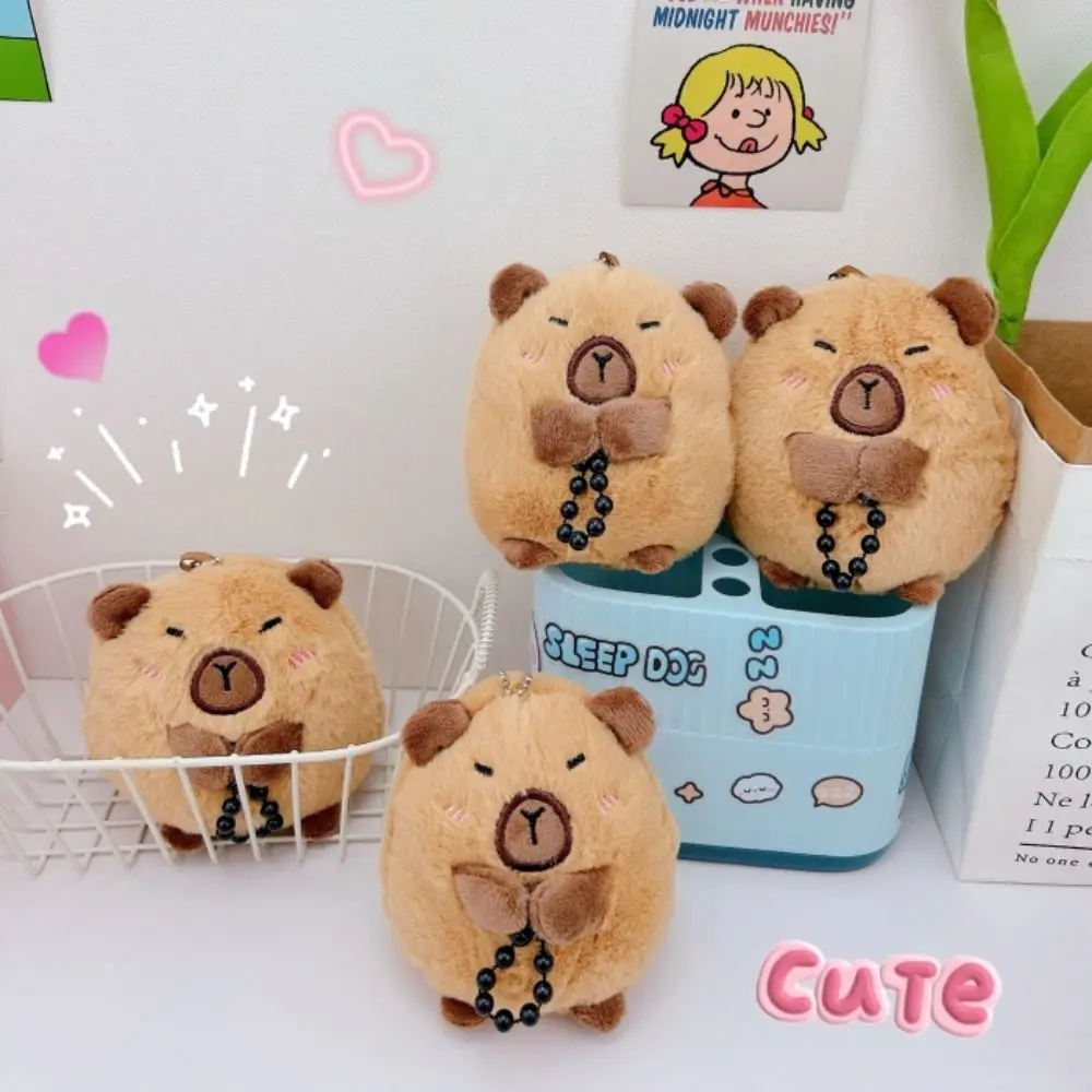 Beads Capybara Plush Keychain Furry Animal Cartoon Capybara Bag Pendant Soft Stuffed Doll Cute Small Capybara Plush Toy Kids