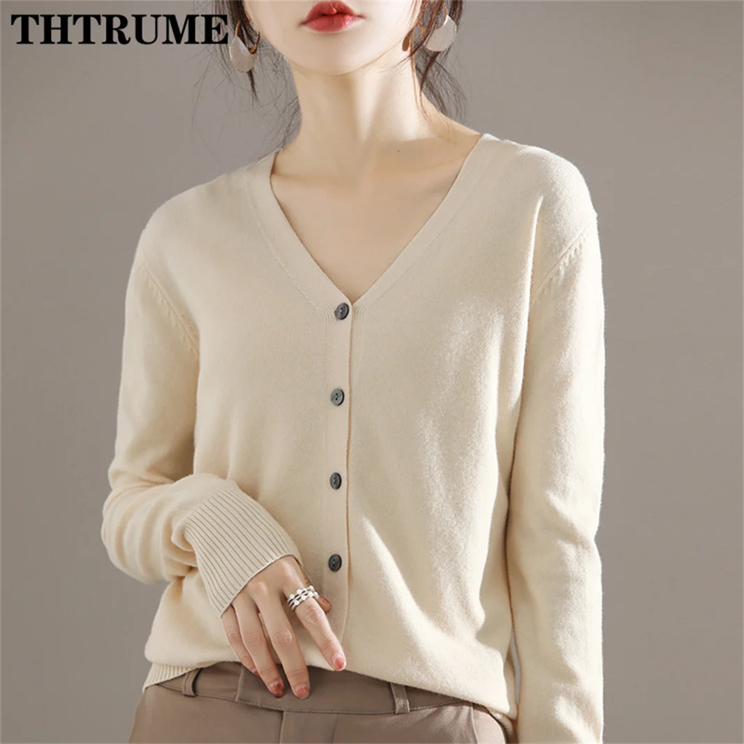 Elegant Women Autumn Winter Sweater Fashion Single Breasted Office Lady V-Neck Korean Knit Jumper Casual Warm Chic New Cardigan