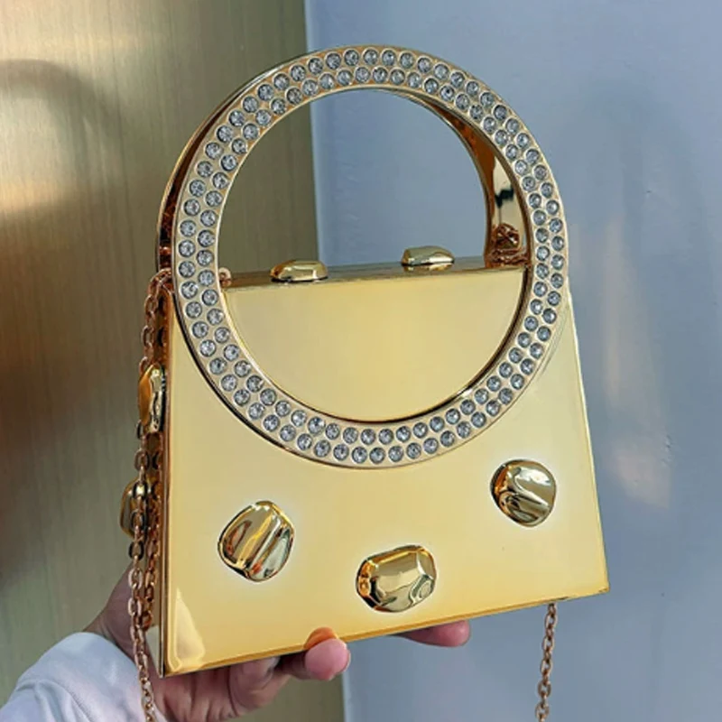

New Fashionable Women Handbag With Diamond Studded Shiny Circular Ring Dinner Bag Popular Shoulder Bag Chain Crossbody Bag