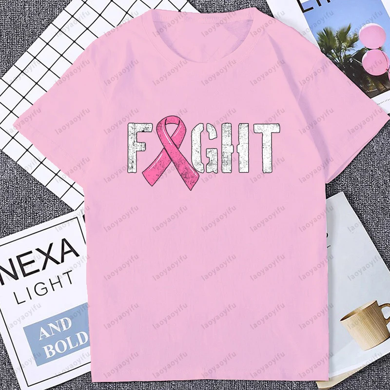 Fight Breast Cancer Awareness TShirt Hope Faith Cancer Patients T-shirt Casual Fashion Harajuku Women Streetwear Breathe Tees