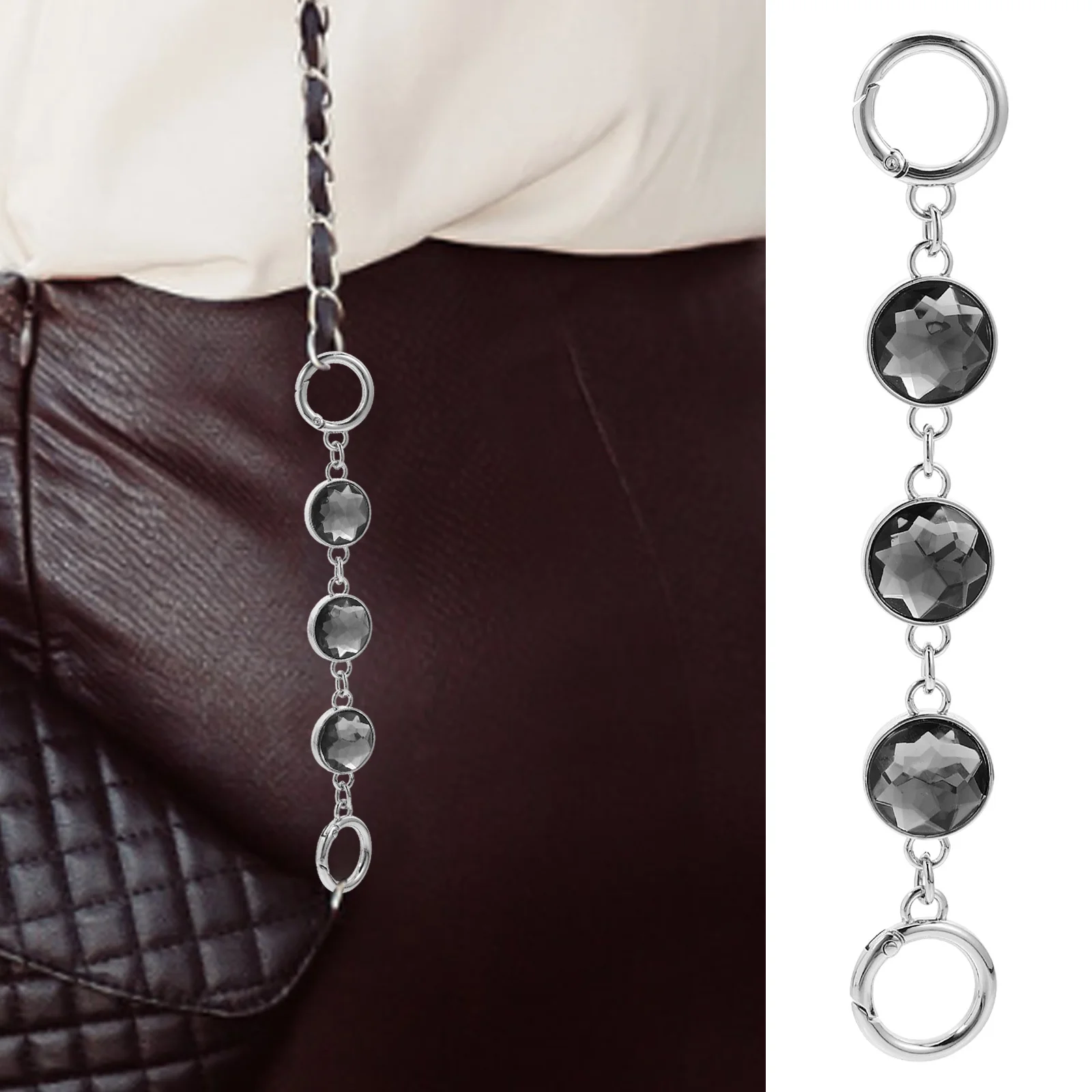 Błyszczący łańcuszek z cyrkoniami do torebki damskiej, wielofunkcyjny, regulowany przedłużacz do torebki, ozdobny łańcuszek do torebki.