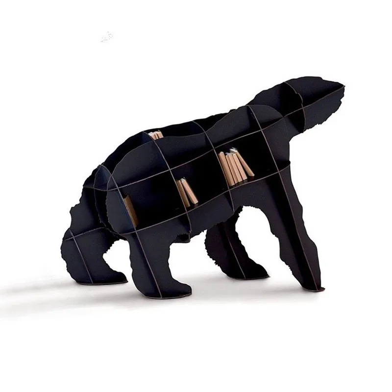 

Книжная полка с белым медведем, полка для моделирования животных, деревянный край, крыльцо, стол, модель окна, комната, креативное украшение для пола