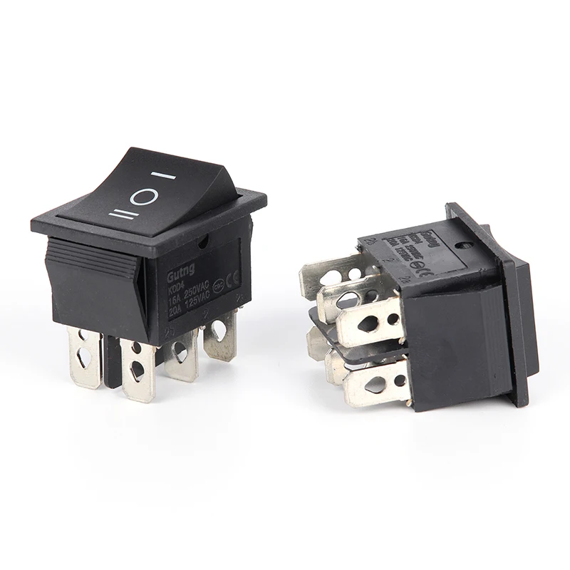 2PCS Rocker Switch 6 Pins 3 Position ON/Off/ON AC 20A/125V 16A/250V DPDT Car Boat Black Switch