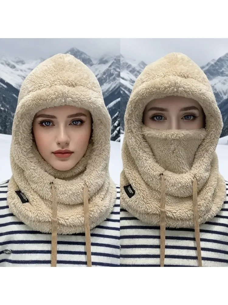 AliExpress 1× Solid Color Winter Warm Plush Balaclava Hat with Face Mask 360° Windproof Anti-cold Cap for Cycling/Skiing/Outdoor Activities