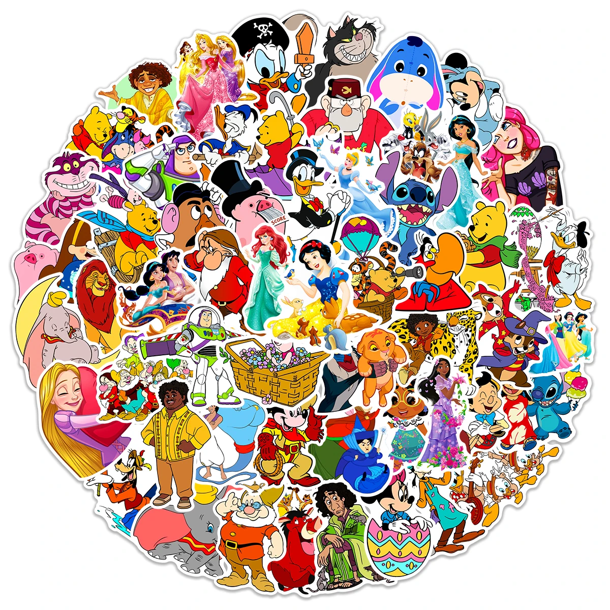 50/100pcs Disney Mix Cartoon Cute Stitch Micky Princess Stickers Vinyl Laptop Luggage Skateboard Waterproof Girl Sticker