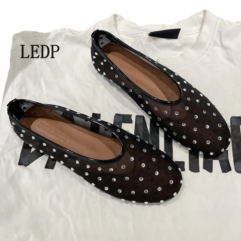 LEDP 2024 Women Mary Jane Ballet Flat Dancing Summer New Trend Fashionable Round Head Water Diamond Single Shoes Comfort