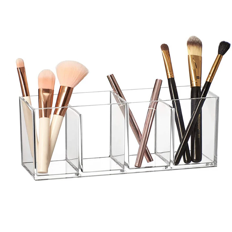 

4 Compartments Lipsticks Cosmetic Storage Box Acrylic Makeup Brush Holder Table Transparent Makeup Tool Organizer