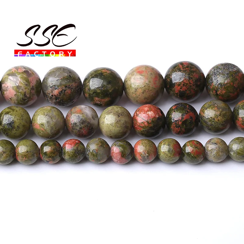 A+ Natural Unakite Green Stone Beads  Round Loose Spacer Beads For Jewelry Making DIY Charms Bracelet Necklace 15'' 4/6/8/10/12m